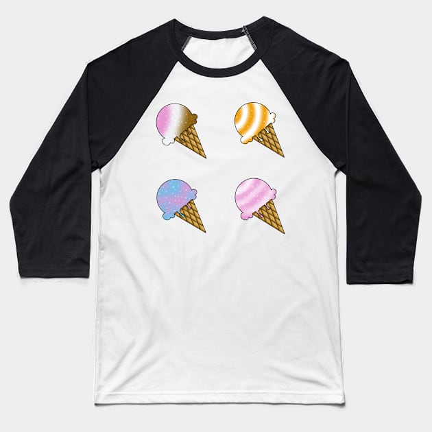 4 Flavor Ice Cream Pattern Baseball T-Shirt by MyBearNugget